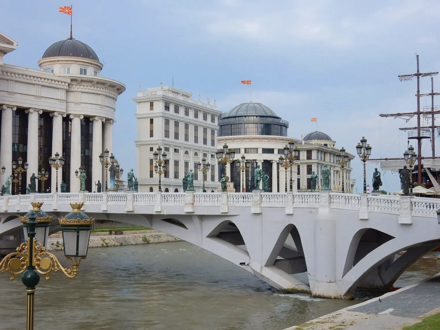 Skopje architecture bridge boat