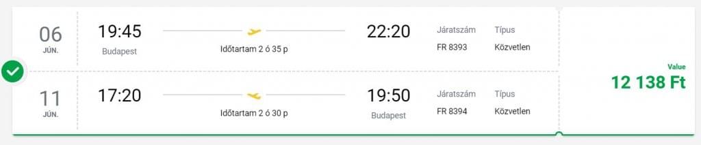 Ryanair Budapest repjegy Barcelona 12000 forint