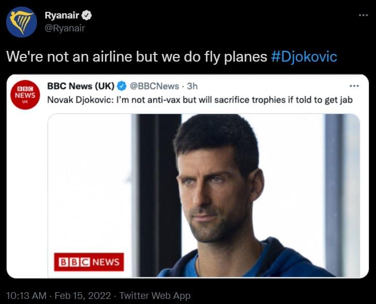 Ryanair Djokovic oltás