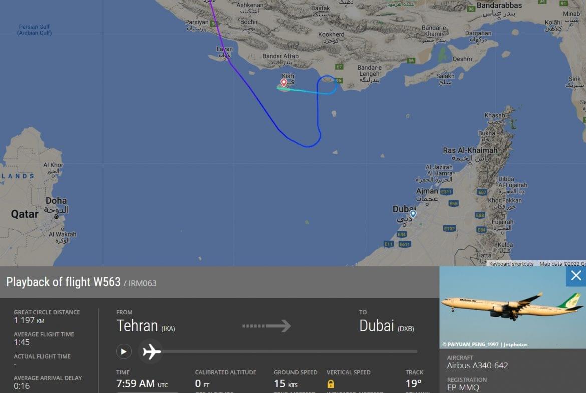 földre kényszerítettek Dubaj Teherán utasszállító repülő Mahan Air Irán