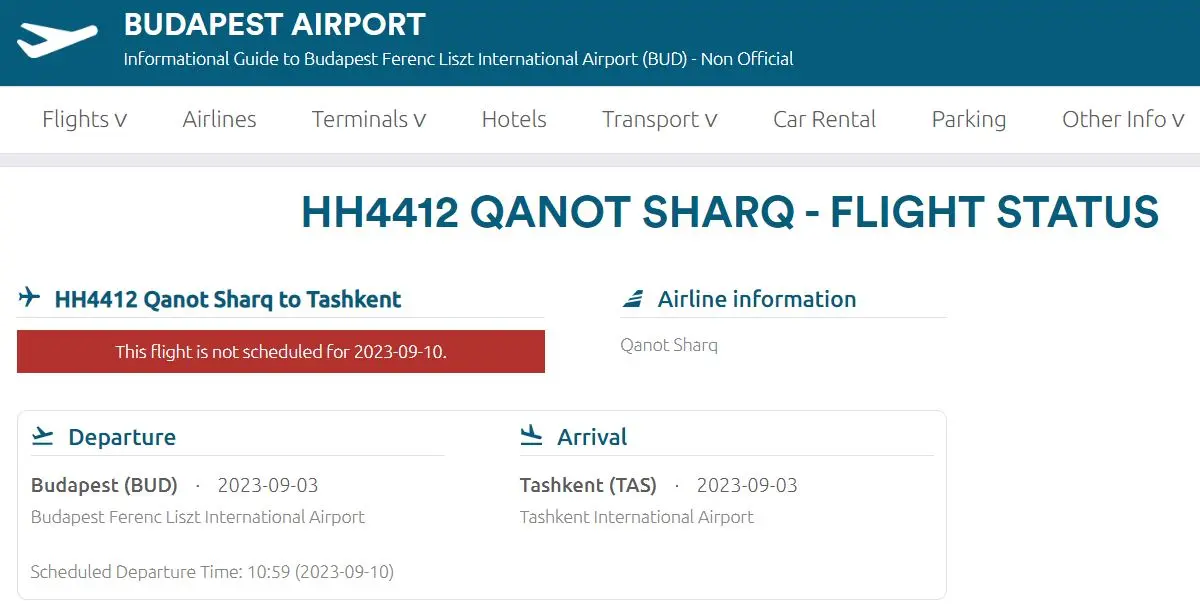 Qanot Sharq Budapest Taskent megszűnt törölték